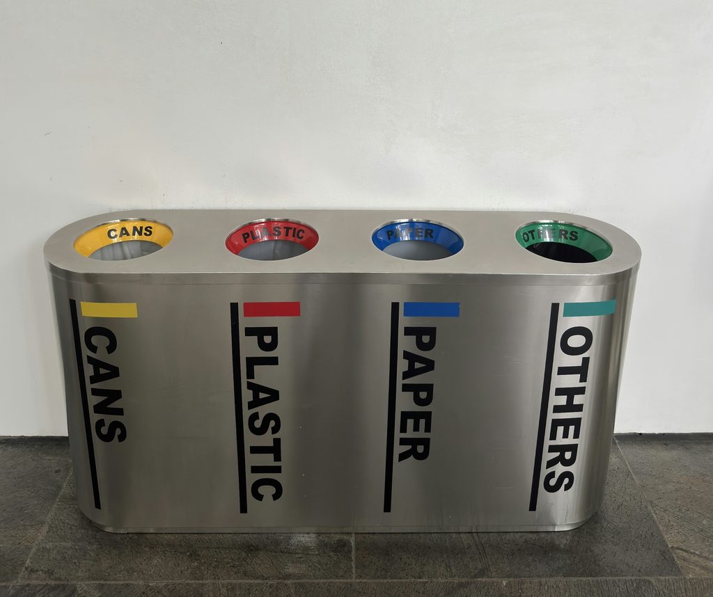 Stainless steel office recycling bins for cans, plastic, paper and other waste